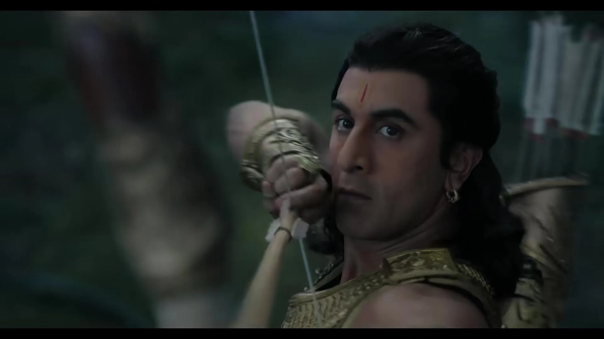 Ranbir Kapoor as Rama draws a bowstring in a still from the Ramayana: Rise of a Legend trailer