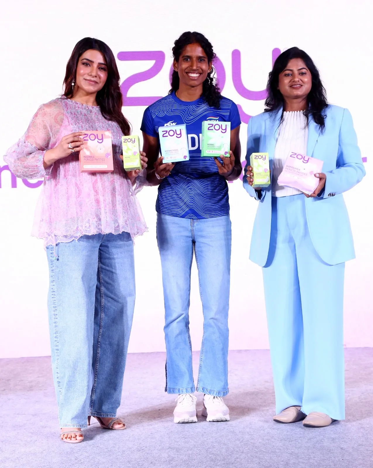 ZOY's herbal pads and liners held up at the Wellness Beyond Your Period launch